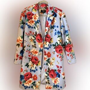T Tahari Floral Print Scuba Knit Long Blazer